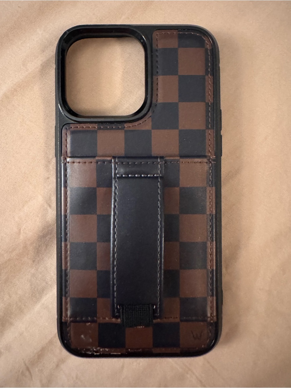 Walli Leather Checkered Brown Phone Case with Kickstand